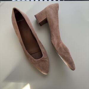 Aquatalia Keri pointed weatherproof suede pump block heel 11 tan